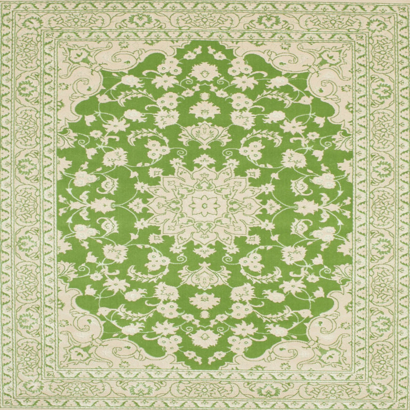 Tapis décoratif vert oriental durante, Carré 6 pi