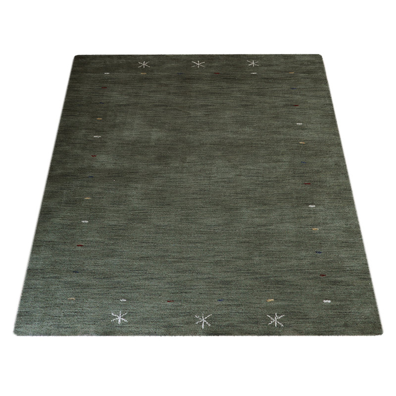 Tapis écologiques en laine noué à la main Overbey - Rectangle, couleur verte, design moderne contemporain, tapis épais antidérapants faits à la main pour salon, chambre à coucher