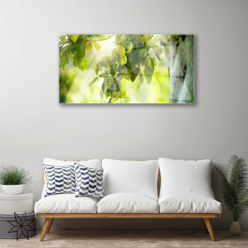 Glass Print Wall Art 100X50cm Image Printed On Glass Decorative Wall Picture Behind Toughened / Tempered Safety Real Glass For Kitchen & Living Room Theme: Branch Of Apples Kitchen