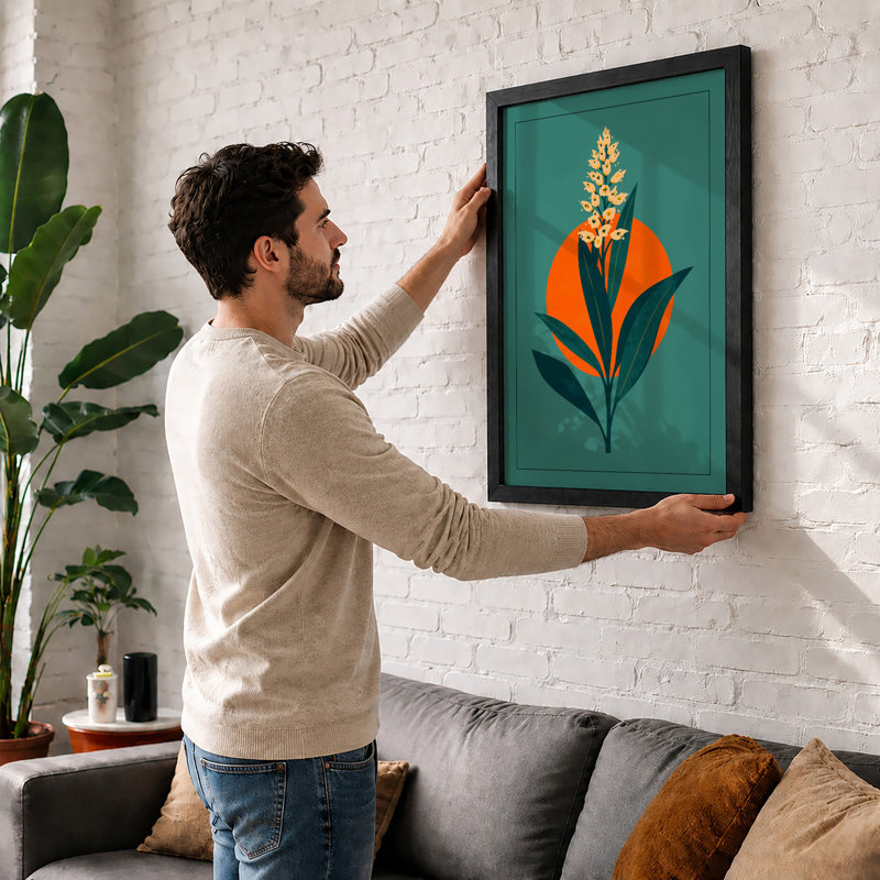 Golden Bloom Botanical - Framed Print, A1 - 84.1 x 59.4 cm, Black