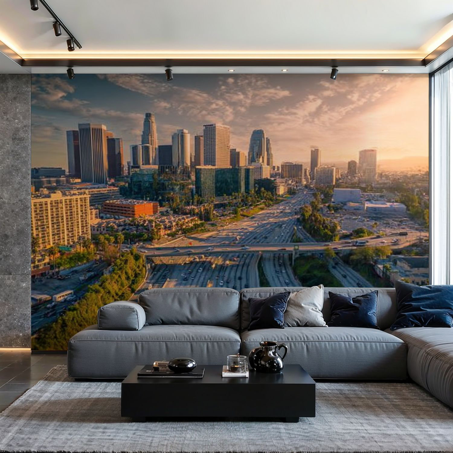 Latitude Run® Peel and Stick Wallpaper Wall Mural Skyline Downtown Los ...