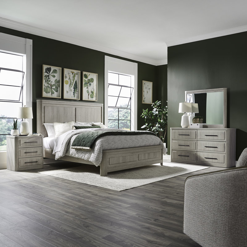 Ensemble de chambre à coucher avec lit à panneaux, commode et miroir Izzabell Chasteen, Très grand