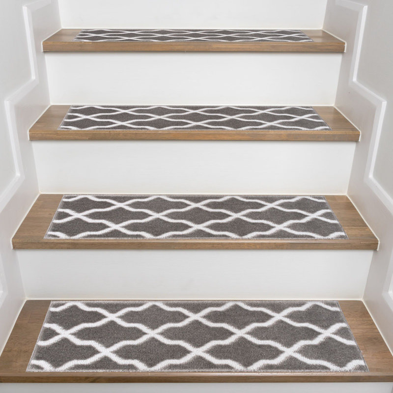 Tapis d'escalier antidérapants gris / blanc 9 x 28 po , 15