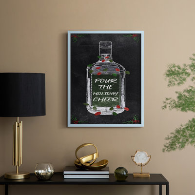 «Holiday Cheers Wine», reproduction encadrée en bois massif