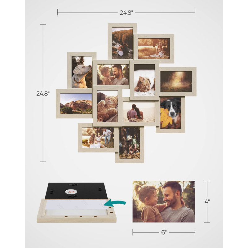 Cadres 4 po x 6 po, ensemble de 12 cadres photo pour la décoration murale, cadre photo, ensemble de cadres multiples avec façade en verre, assemblage requis, beige naturel