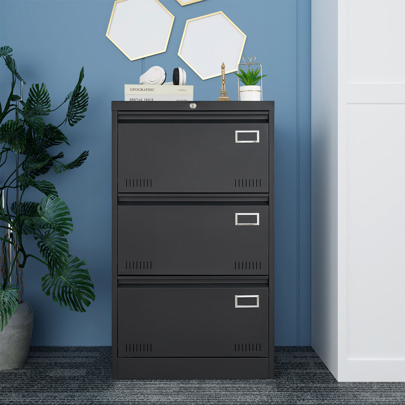 Classeur vertical en métal 40 po pour bureau et maison avec serrure et 3 tiroirs, Noir, noir, noir, noir