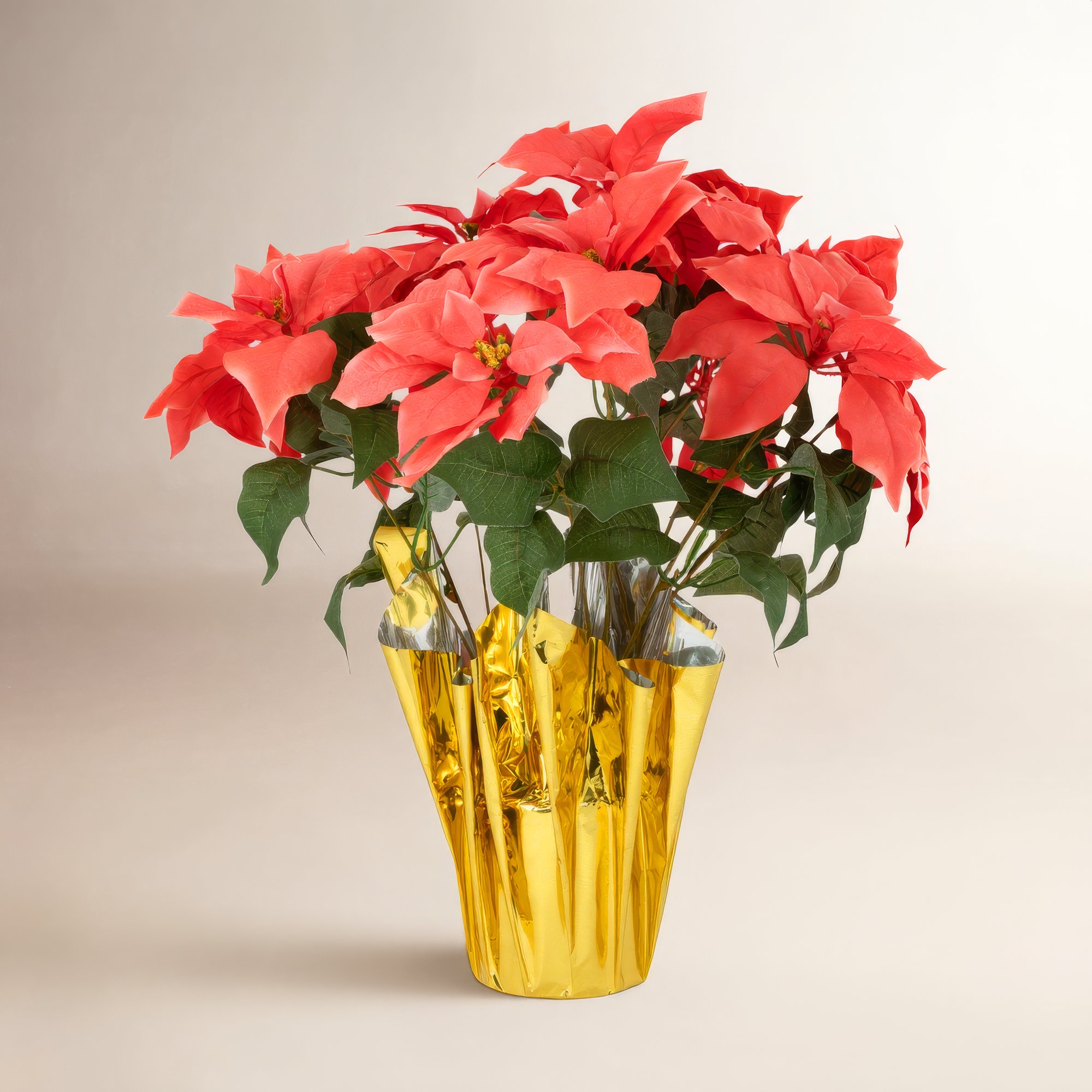 Poinsettia Arrangement, Gold, Pink, 20" H x 15" W x 15" D