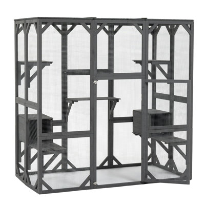 Luxury Cat Villa For Multi-cat Households: Extra Large Indoor Cat Enclosures With Litter Box And Drawer - Wooden Cat House On Wheels