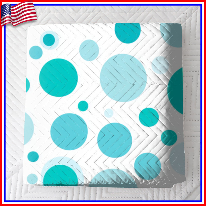Blue Circular Dots Quilted Bedspread All Sizes, Twin