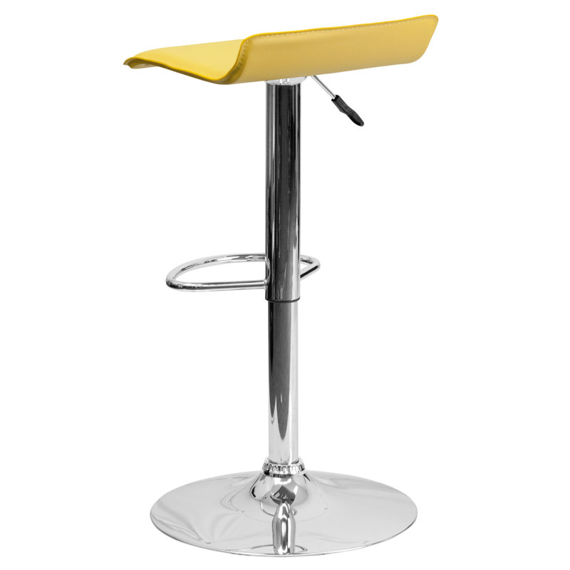 Murphy Vinyl Adjustable Height Barstool with Solid Wave Seat and Chrome Base, Yellow