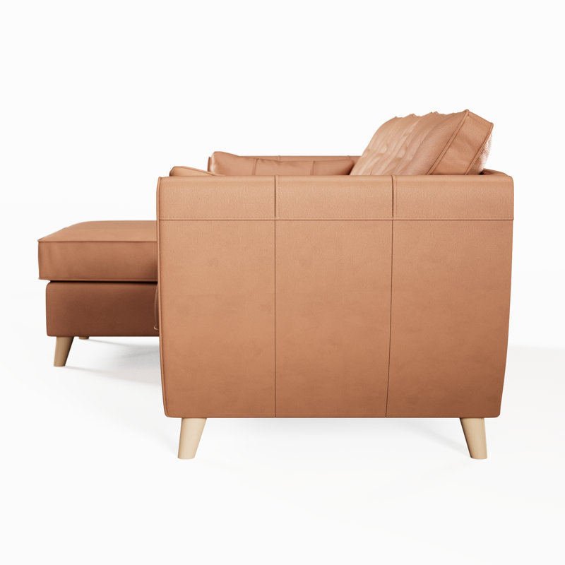 Hoxton 3 Seater Leather Maxi Sofa Chaise, Saddle, Left Hand Facing, Light Wood