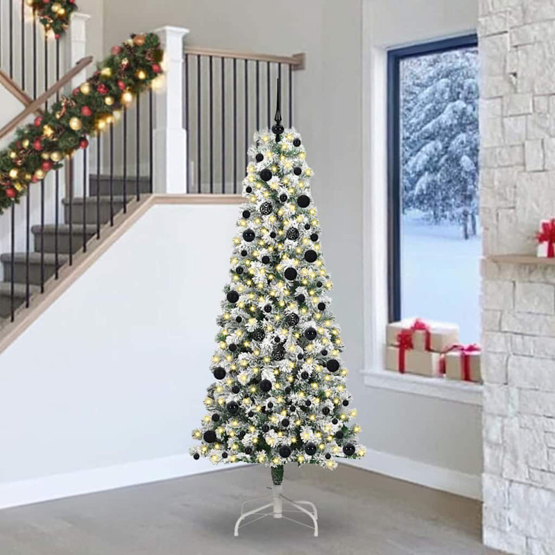 Artificial Hinged Christmas Tree Green and white, 7.87 ft