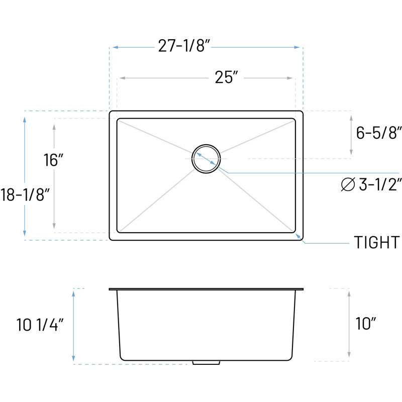 27" L x 18" W Undermount Kitchen Sink With Basket Strainer