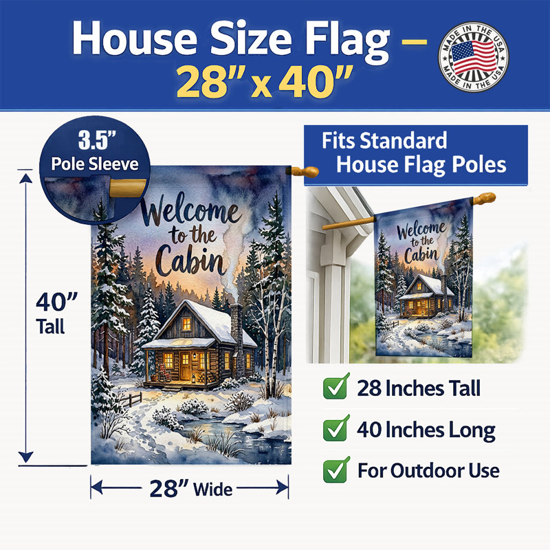 Drapeau «Snowy Cabin Welcome House», House Size, Snowy Cabin