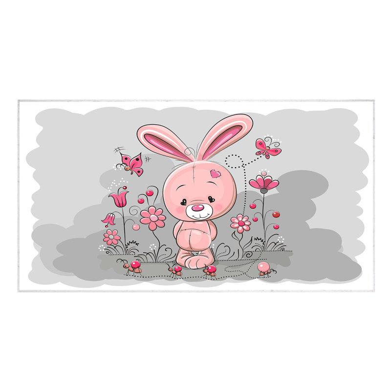 Tapis rectangulaire gris / rose en polyamide tissé à la machine Boda, Rectangle 3 pi 11 po x 5 pi 11 po