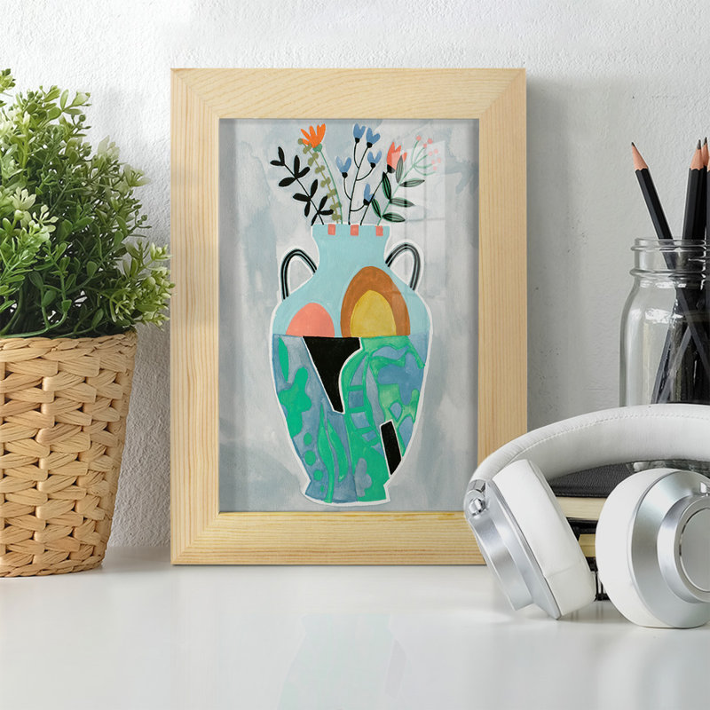 Blayze Collage Vase IV, encadré sur papier, H 6 po x l 4 po x P 1 po, Naturel