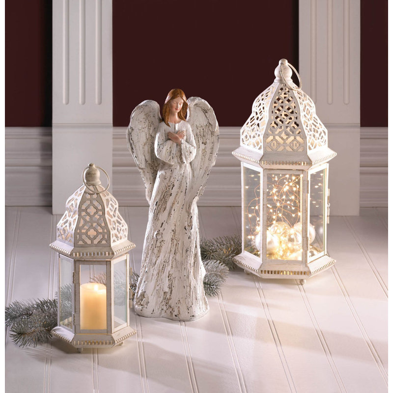 SUBLIME DISTRESSED WHITE LANTERN, 16'' H x 7'' W x 7.5'' D