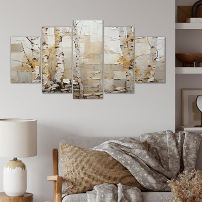 «Beige and Yellow Birch Wood Forest II - Tree Birch Multipanel», art mural