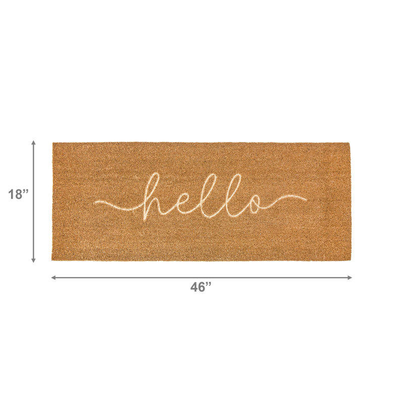 Tapis de porte en fibre de coco embossée Hello 18 po x 46 po