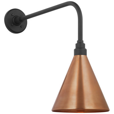 Thomas O'Brien, "Academy 20" Rex Barn Light in Matte Black with 12.5" Soft Copper Conical Savannah Shade