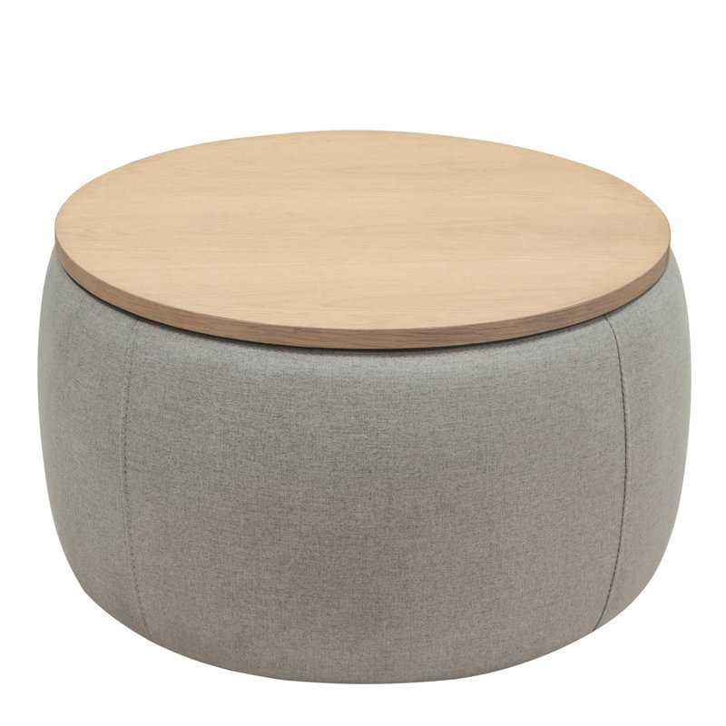 Round Storage Ottoman, 2 In 1 Function, Work As End Table And Ottoman,  (25.5"X25.5"X14.5"), Gray