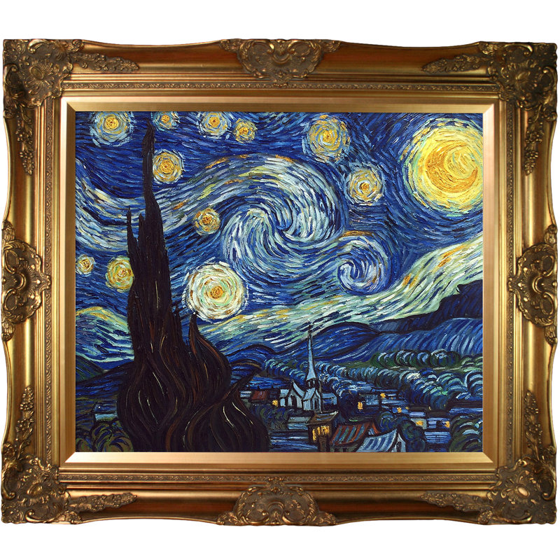 «Nuit étoilée» par Vincent Van Gogh - peinture sur toile encadrée, Cadre doré victorien, H 28 po x l 32 po x P 2 po