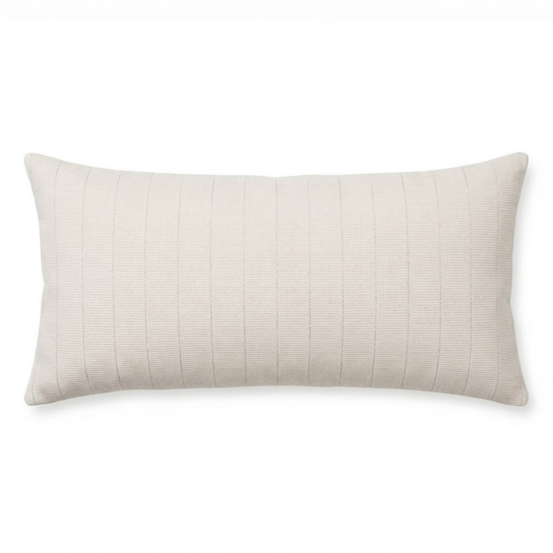 24X24 Fitted Down Feather Throw Pillow, Rectangle 9"H x 22"W, Feather, Cream Gingham