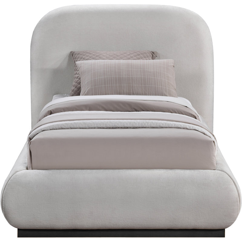 Humayrah Upholstered Panel Bed, Twin, Grey Chenille Fabric / Stained Black