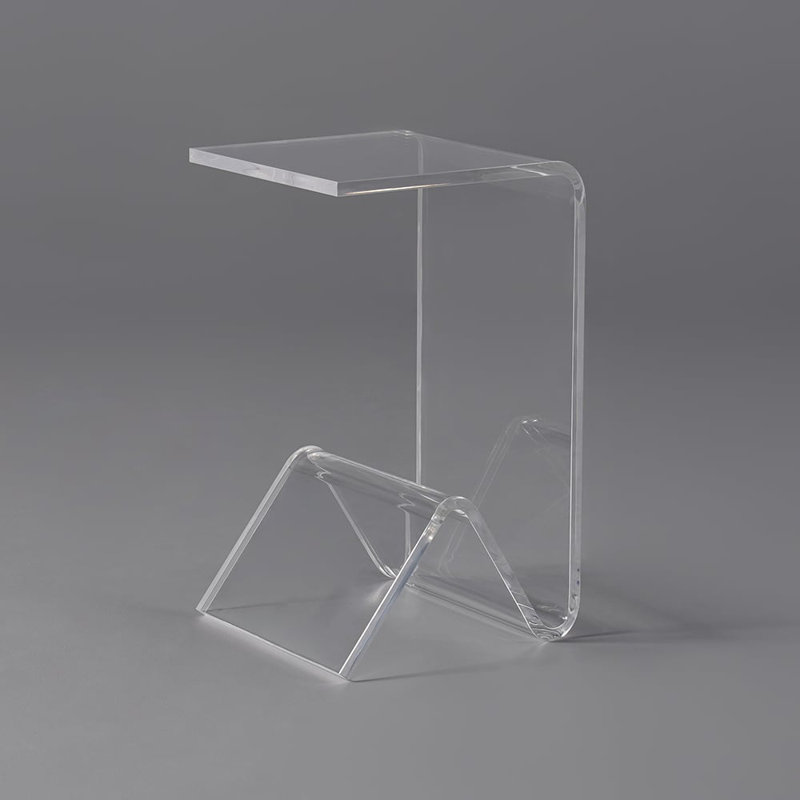 C-Shaped End Table With Storage Transparent Acrylic Small Space Side Table