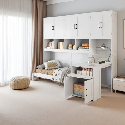 Twin Size Murphy Bed Wall Bed With Closet , Drawers & Desk
