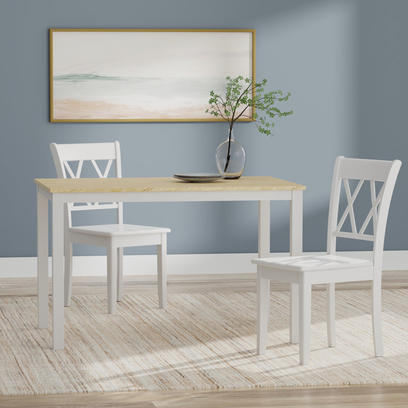 Ensemble repas pour 6 personnes Tove, Ensemble de salle à manger 3 pièces, Blanc, Naturel / Blanc