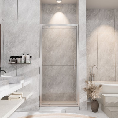 32 In. - 33.5 In. W X 72 In. H Framed Reversible Pivot Shower Door With Nano-Coated Tempered Glass, Brushed Nickel