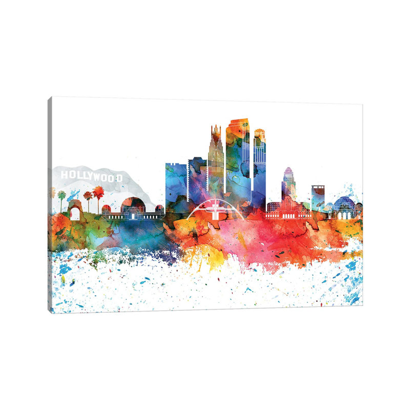 Los Angeles Skyline by WallDecorAddict - Wrapped Canvas Gallery-Wrapped Canvas Giclée, 20.32 cm H x 30.48 cm W