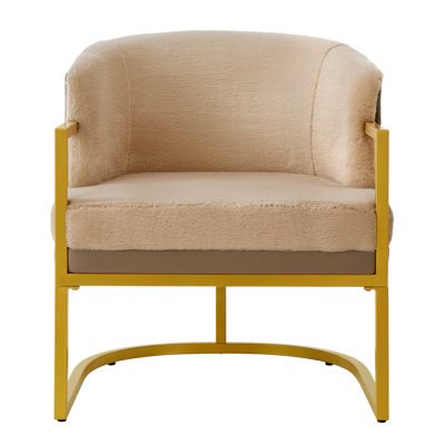 Modern Accent Chair Cozy Armchair Upholstered Reading Chair With Gold Metal Frame Living Room, Bedroom, Or Office, Brown