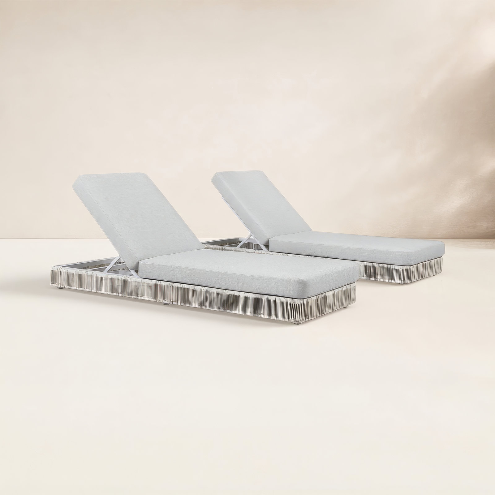 Poveromo Outdoor Metal Chaise Lounge, Ivory Driftwood