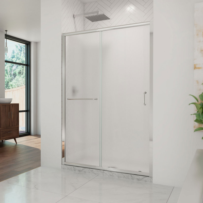 Infinity-Z 44-48" W x 72" H Single Sliding Semi-Frameless Shower Door, Chrome, Frosted, 48"