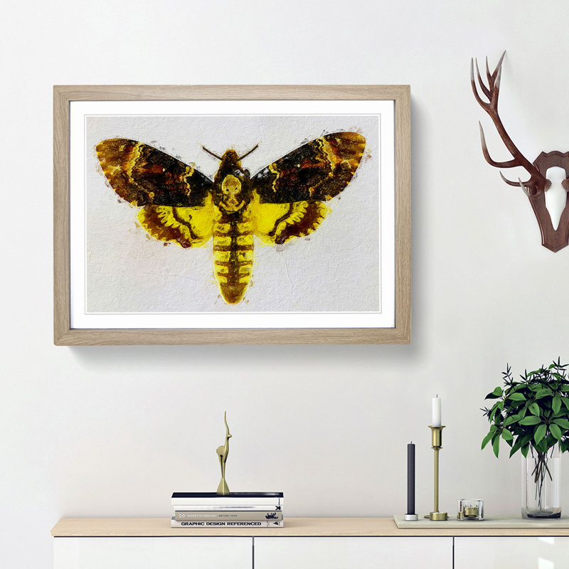 Deathshead Moth - Picture Frame Painting Print, Oak Framed, 27cm H x 36cm W x 2cm D