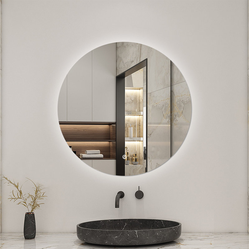 Bathroom LED Mirror with Lights Touch Sensor Switch, 700x700mm, Round