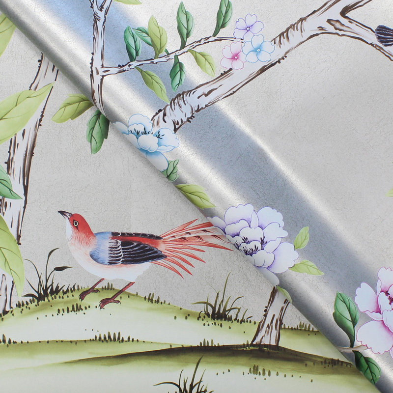 Murale papier peint adhésif Amartya Chinoiserie L 9 pi x l 78 po, Argent Lilly