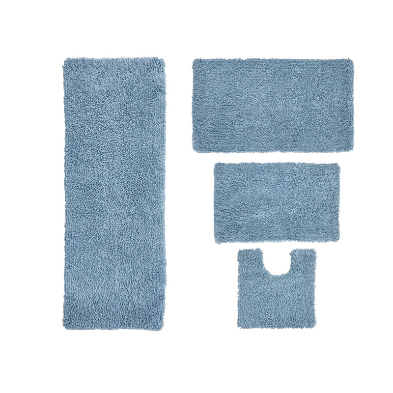 Tapis de bain 100% coton lavable à la machine Fantasia (ensemble de 4), Bleu