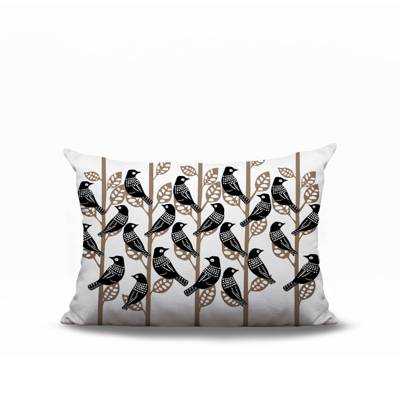 Oreiller rectangulaire intérieur / extérieur Tanza Bird, Rectangle H 14 po x l 20 po, Noir