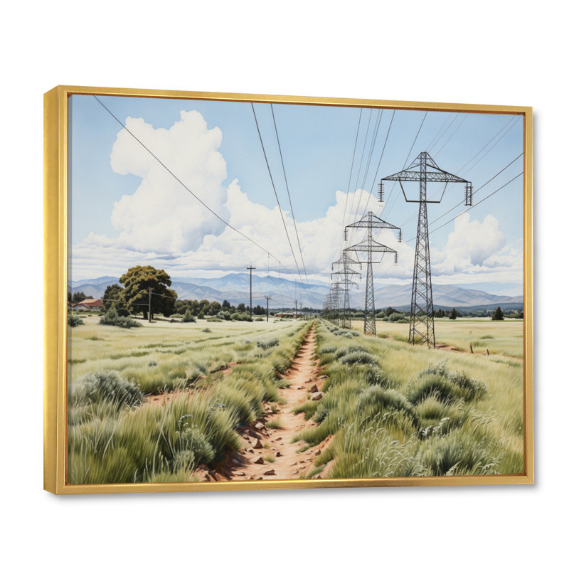 Power Lines Electric Reverie V sur toile, Cadre flottant doré, H 24 po x l 32 po x P 1 po