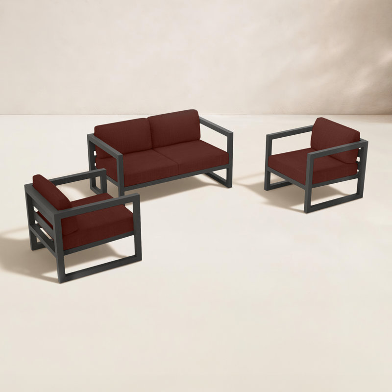 Avion 3 Piece Loveseat Set, Canvas Charcoal Sunbrella® Canvas, Black