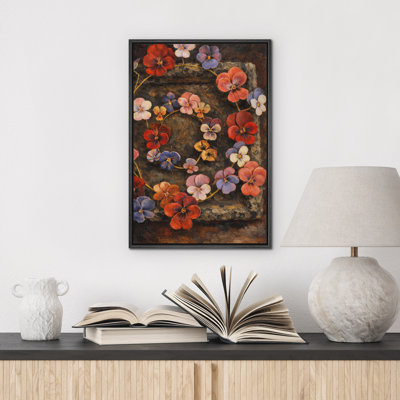 «Vintage Pansy Flower Spiral Garden Floral Decor», reproduction d'art sur toile encadrée