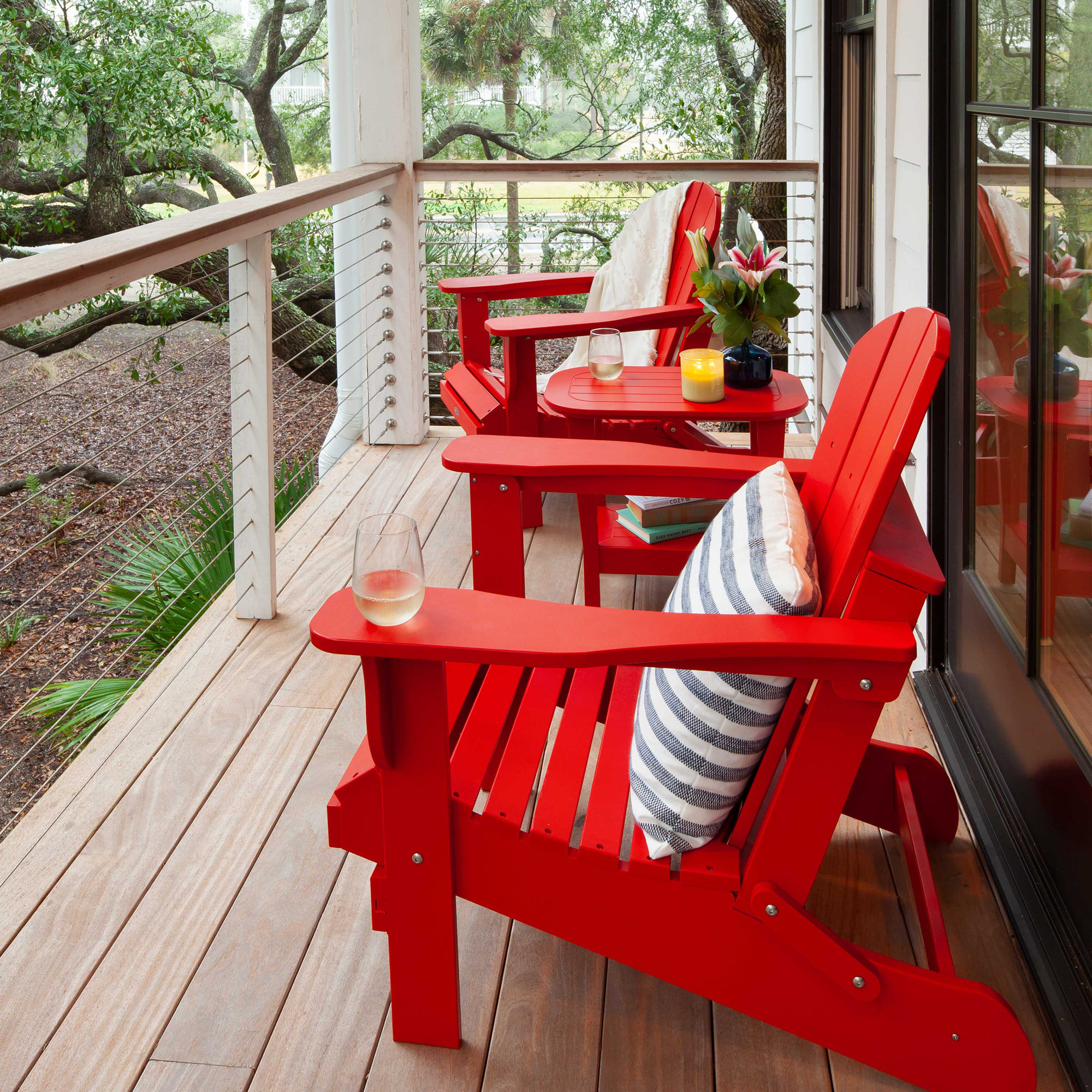 Berngar Foldable Outdoor Adirondack Chair, Red