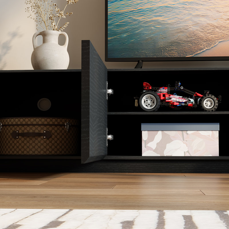 Meuble télé 78,7 po avec 4 armoires de rangement Modern Modern, H 17,7 po x L 78,7 po x l 15,2 po, Black