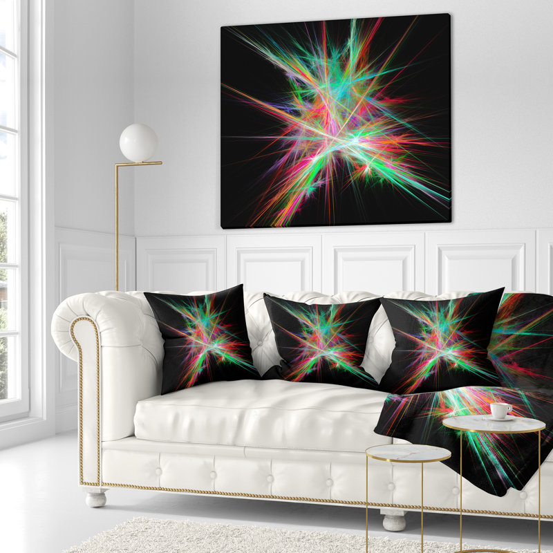 Spectre de lumière rouge - coussin imprimé abstrait, 18 po x 18 po, Coussin décoratif, Vert / Noir