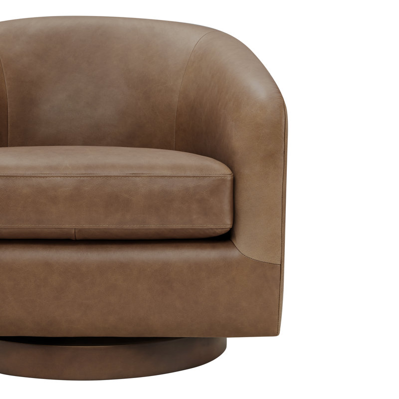 Fauteuil demi-tonneau pivotant en cuir véritable avec repose-pieds Bennett, Cuir véritable Marseille chameau