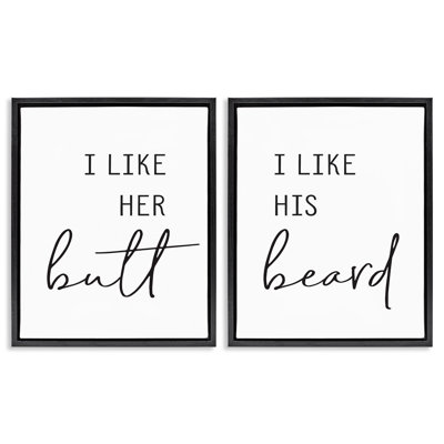 Her  His Beard Funny Romantic 2 Piece Framed Floater Canvas Set by Lettered and Lined fwp-331