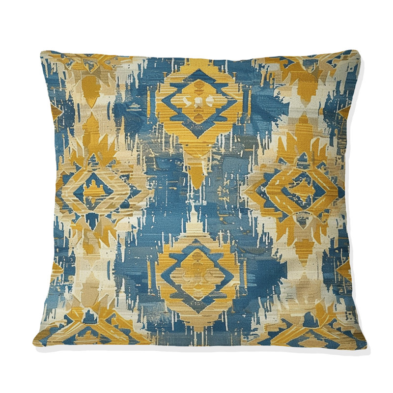 Coussin décoratif jaune à motif géométrique rétro Navajo I, H 16 po x l 16 po